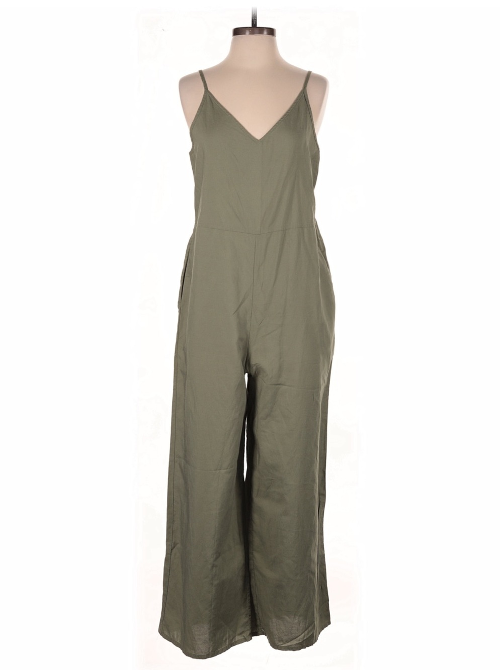 UNIQLO Olive V-Neck Wide-Leg Jumpsuit